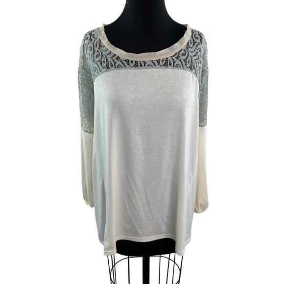NWT Neiman Marcus Ivory Lace Blouse Back Tie Long Sleeve Scoop Neck Top Size M - Picture 1 of 10